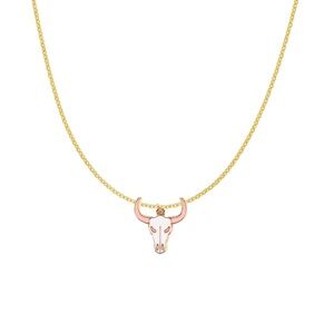 Pink Cattle Skull Gold Charm Necklace